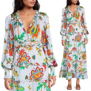 Chelsea & Violet Margaux Plisse V-neck Maxi DRESS Size XS Sky Floral NEW $159